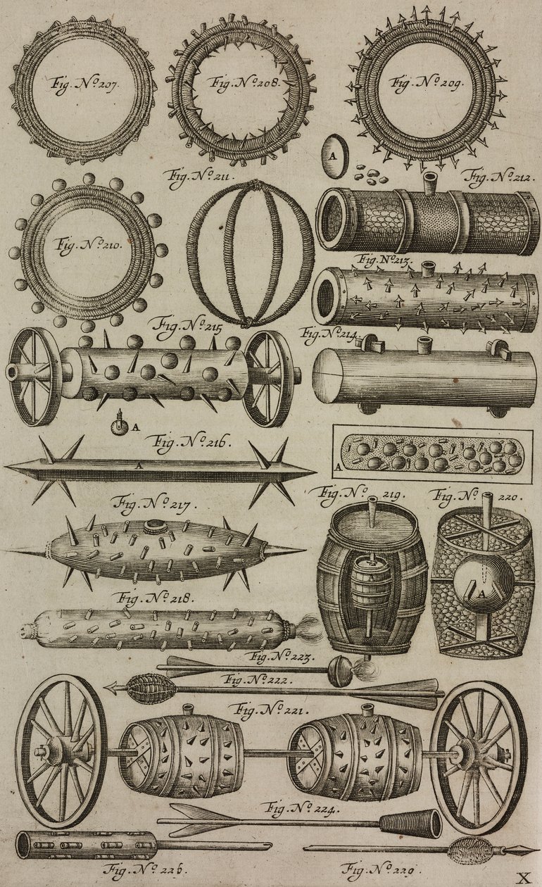 Cilindros e barris de explosivos, gravura de Grand Art d
