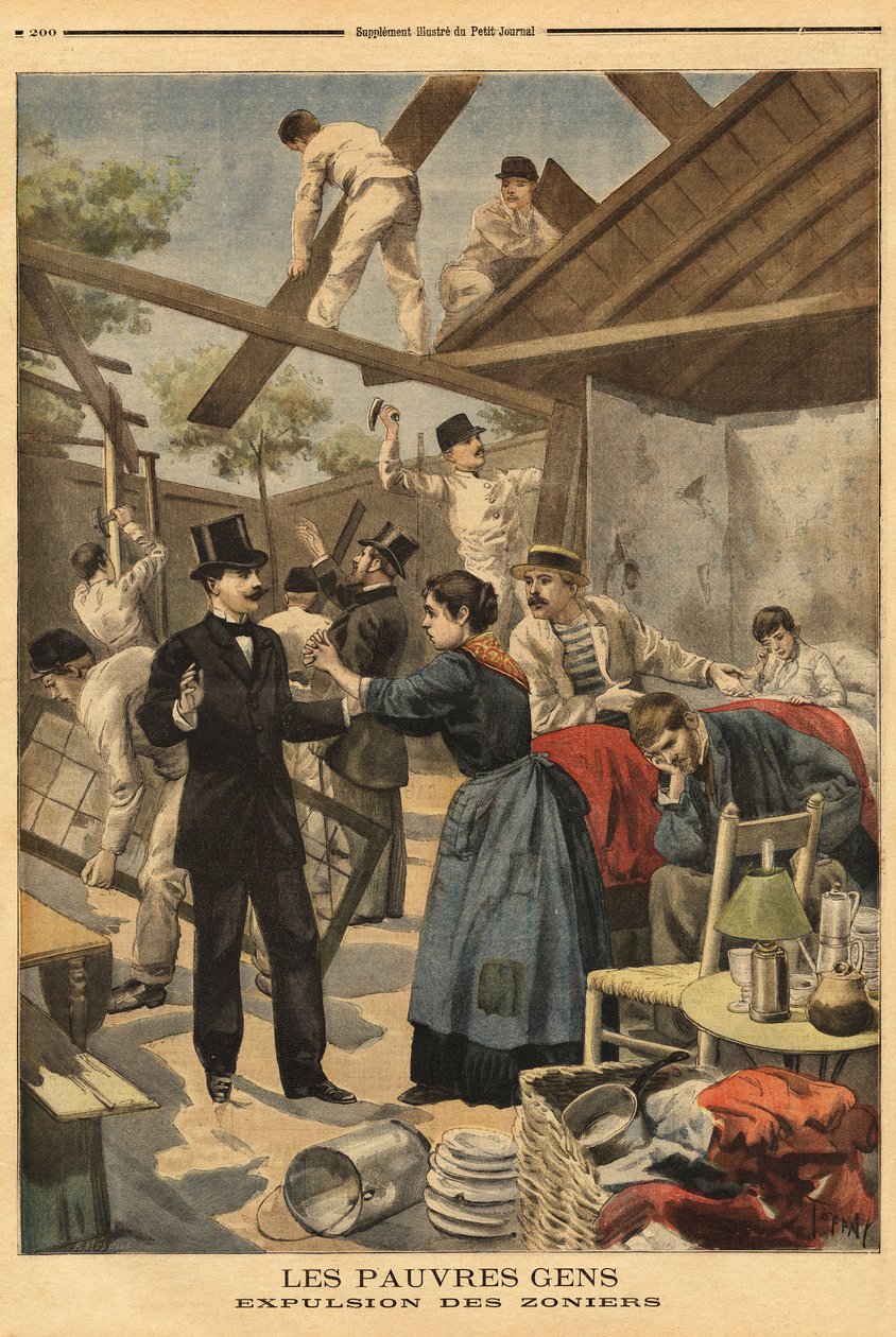 Expulsão e elemento do quartel montado na zona militar no portão de Gentilly. Ilustração no "Le petit journal" 23/06/1895. de Unknown artist