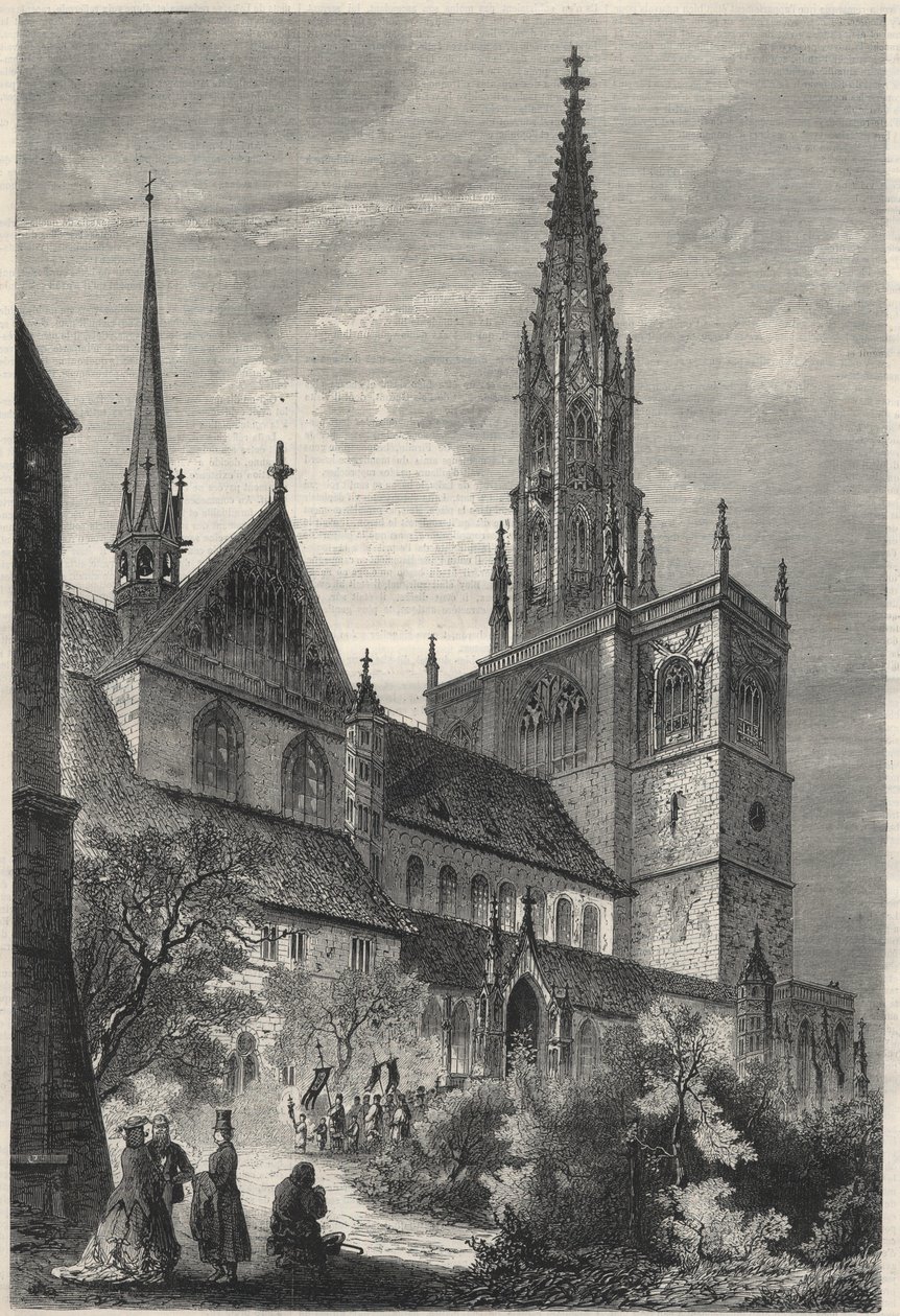 Vista exterior da Catedral de Notre Dame em Constança, Alemanha. Gravura em "The Universe illustrious" (O Universo ilustre) de Unknown artist