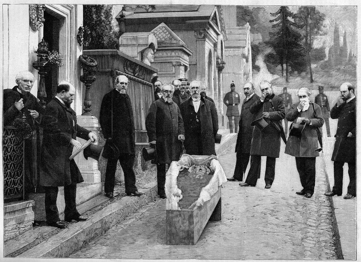 Exumation of the remains of Gioacchino Rossini at Pere Lachaise, in "The Illustrous World" (O Mundo Ilustrado) de Unknown artist