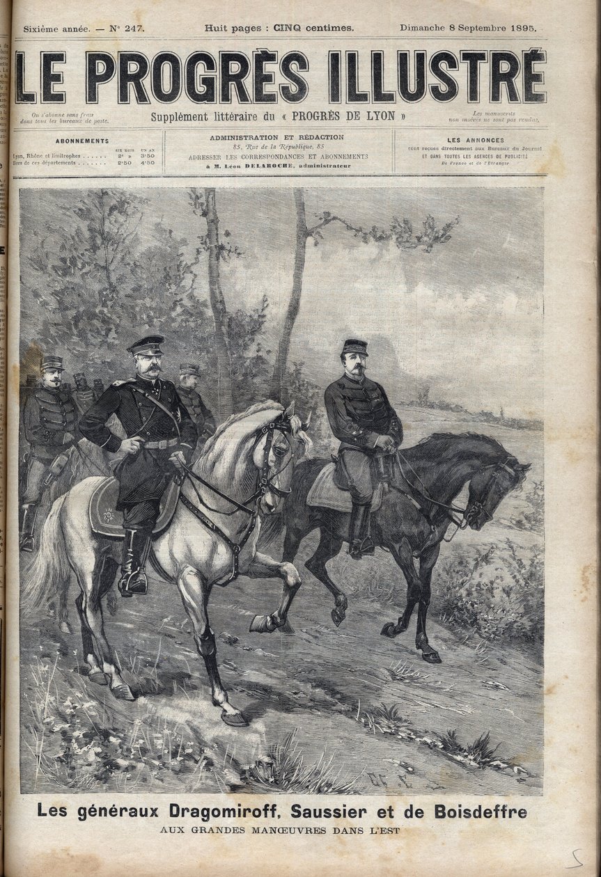 RELAÇÕES FRANCO-RUSSAS - General francês Saussier e General russo Dragomirov Mikhail Ivanovich Dragomirov (Michael Ivanovich Dragomiroff) (1830-1905) e Raoul Francois Charles Le Mouton de Boisdeffre na época das manobras do exército nos Vosges, de Unknown artist