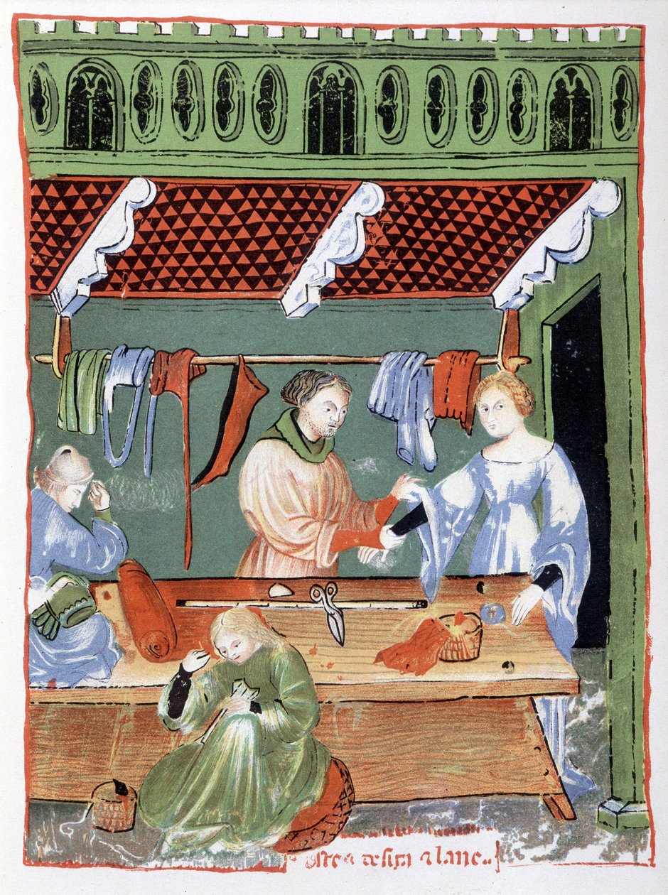 Comerciante de tecidos (alfaiate?) e costureira na Idade Média de Unknown artist