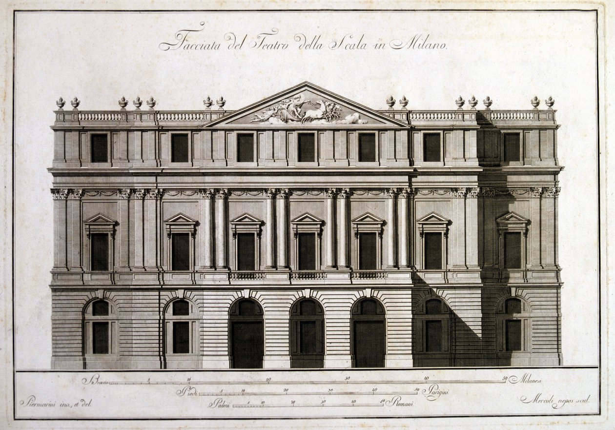 Fachada do teatro alla Scala em Milão. de Unknown artist
