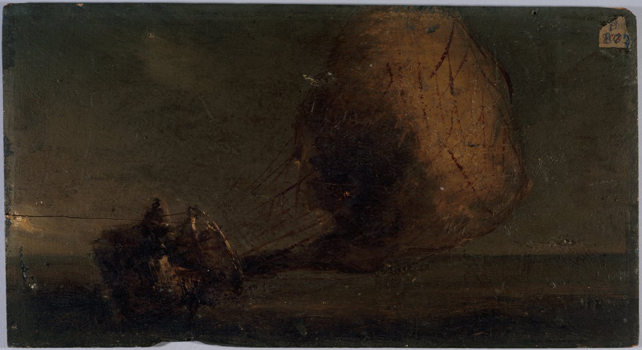 Aeróstato em queda, ca. 1860 (óleo sobre madeira) de Unknown artist