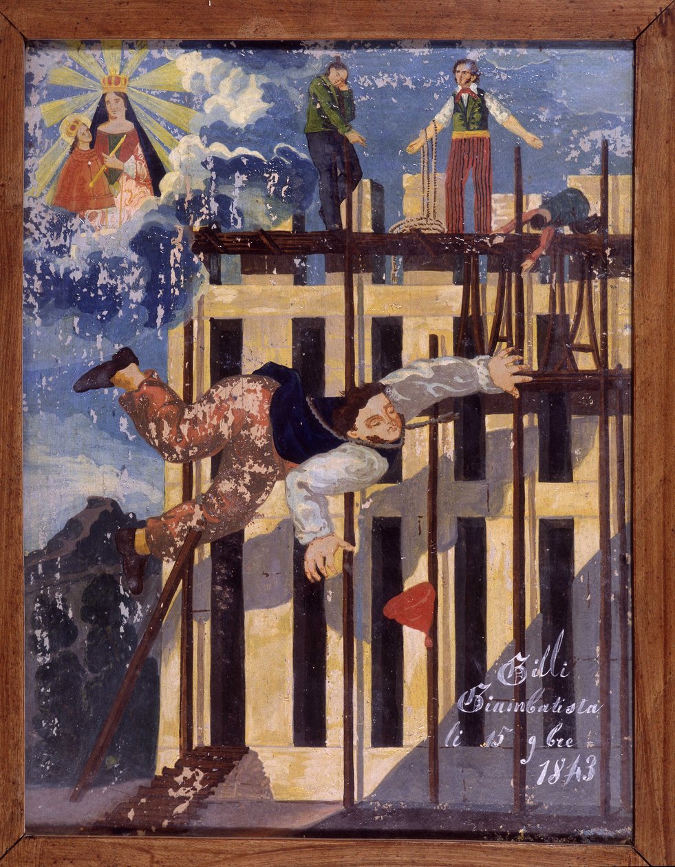 Carpinteiro caído de um andaime - ex-voto de Notre Dame de Laghet de Unknown artist