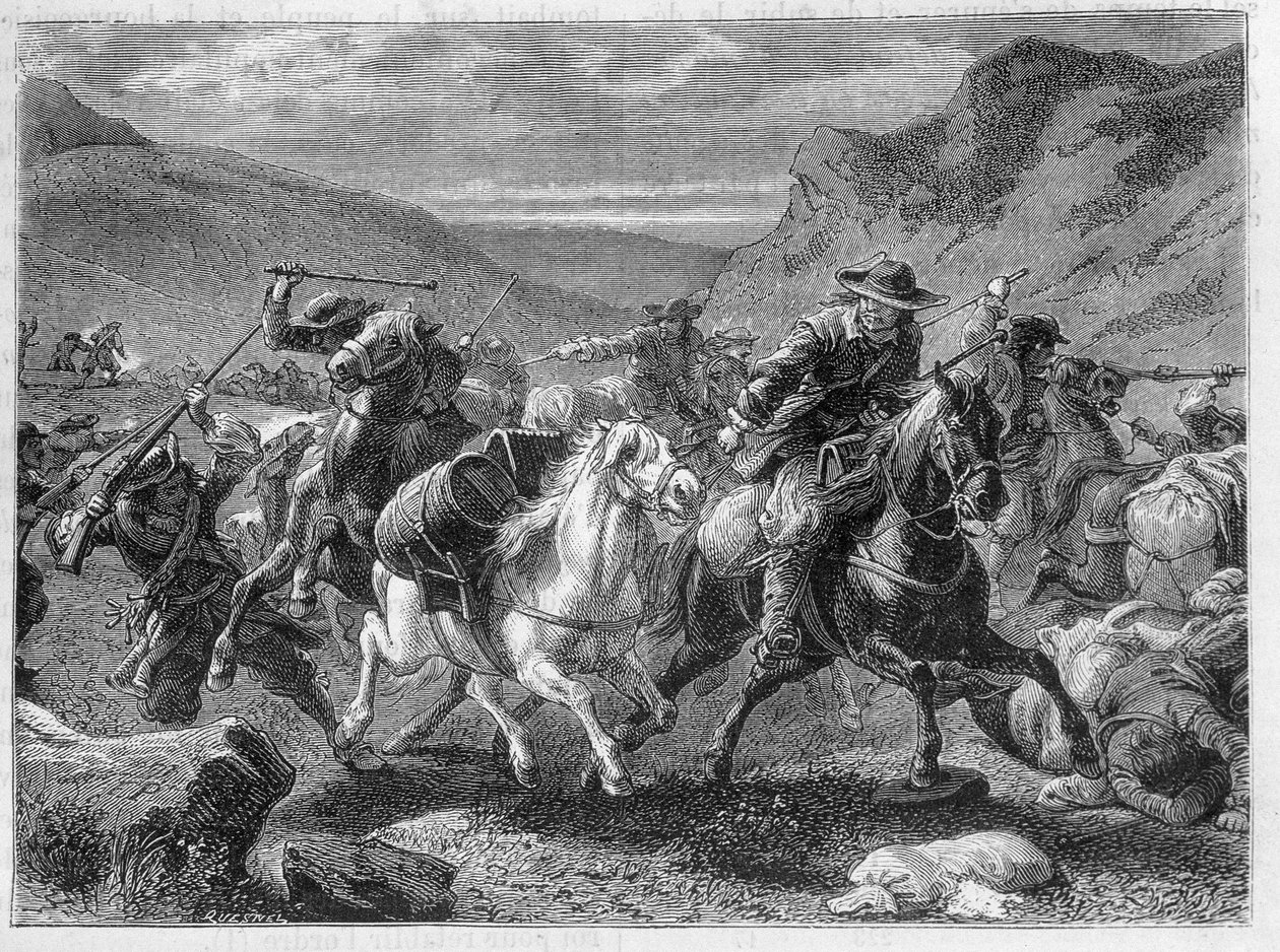 Falsos sauniers (falsos sauniers) atacam numa emboscada dos soldados do rei - em "As maravilhas da indústria", de Louis Figuier de Unknown artist