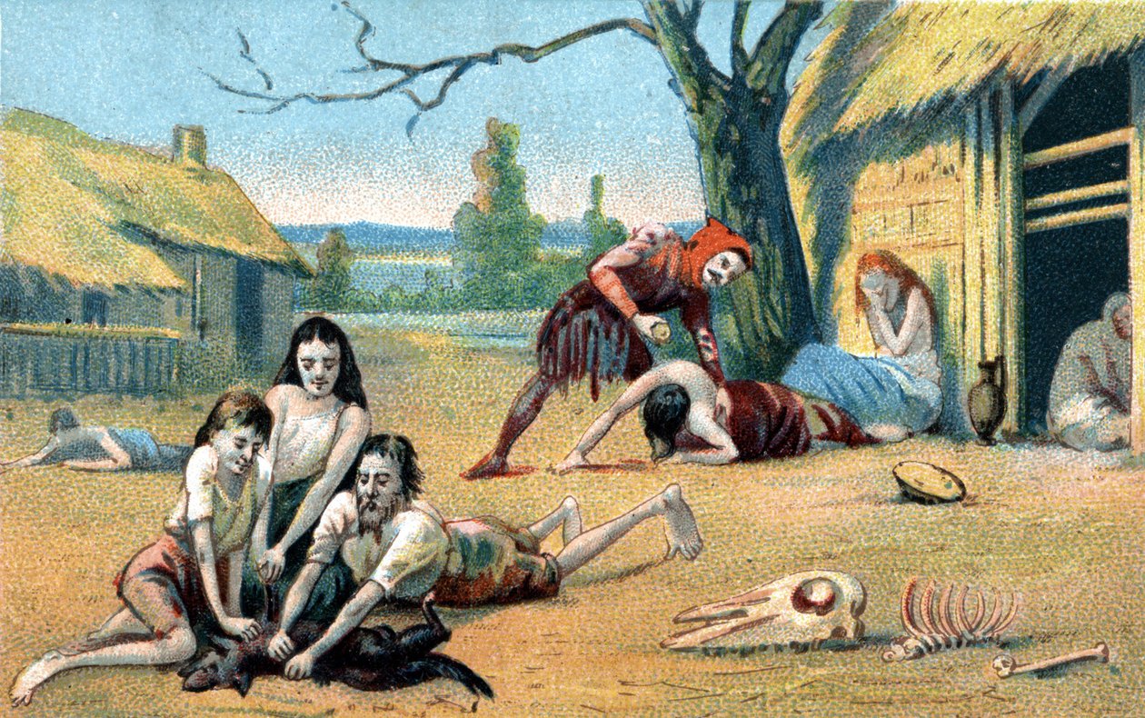 A fome na Idade Média. A cromolitografia do século XIX de Unknown artist