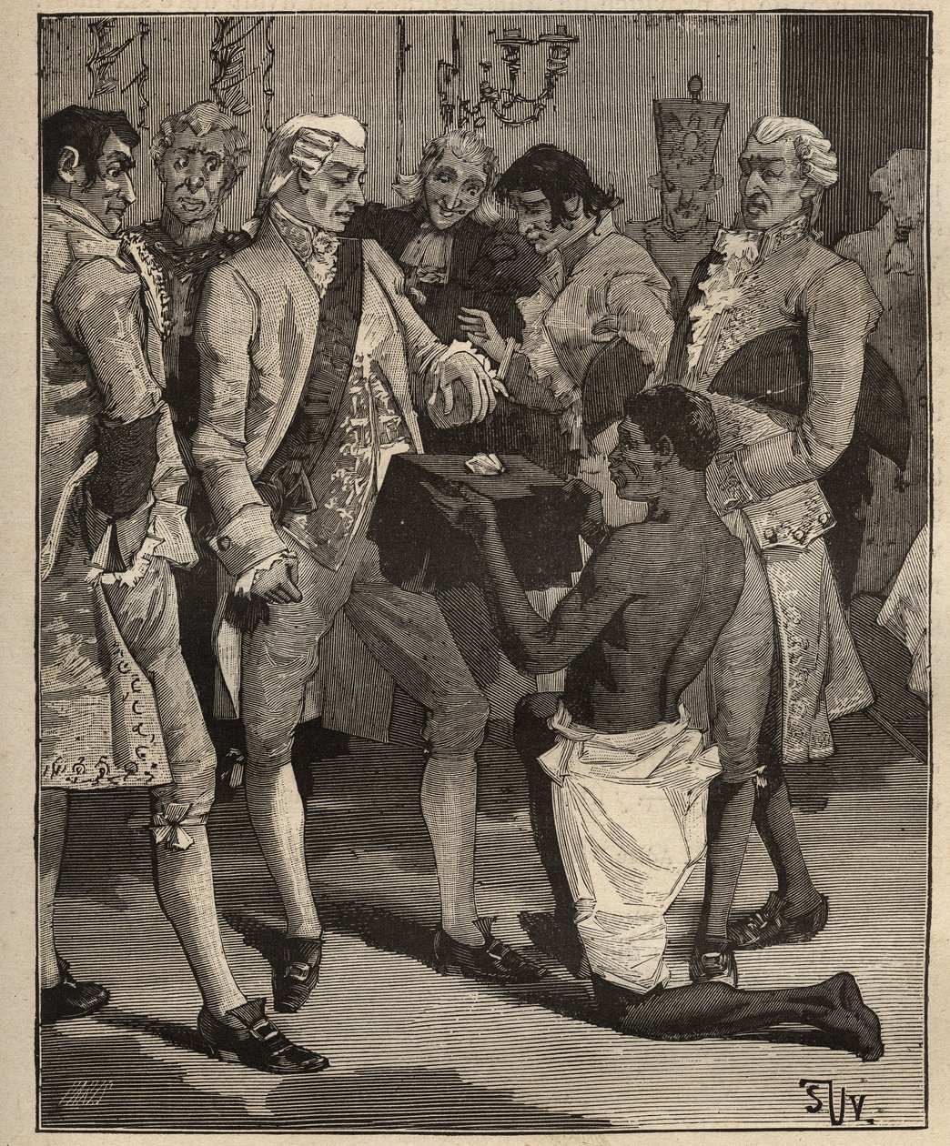 Diamantes famosos: as "Maravilhas das Maravilhas" apresentadas ao Imperador do Brasil, João VI de Portugal (João VI conhecido como o Clemente) (1767-1826), em 1809. Gravura de 1885 em "Les arts et metiers illustres", de Adolphe BITARD. de Unknown artist