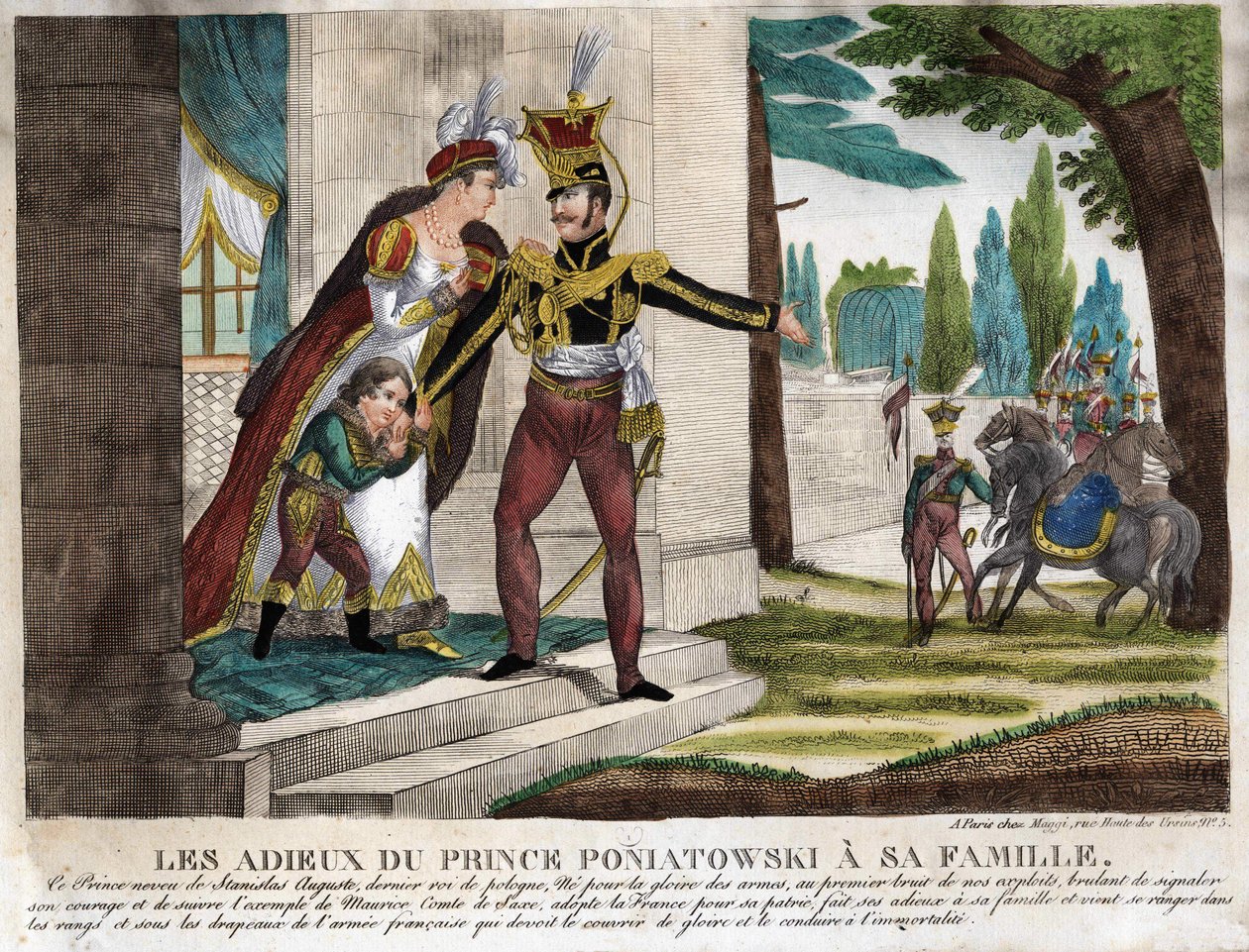 Adeus do Príncipe José (Jozef) Antoni Poniatowski (1763-1813) à sua família, gravura da época de Unknown artist