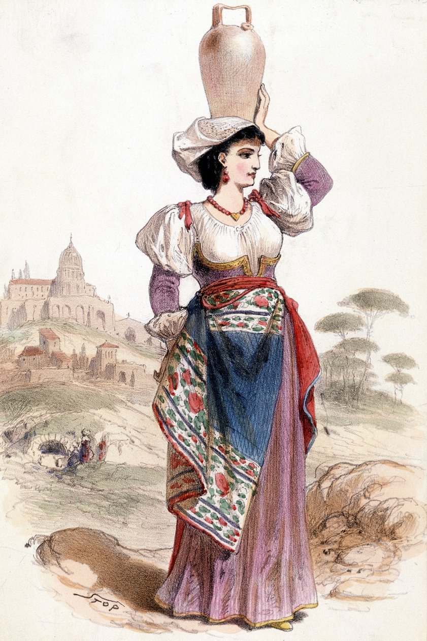 Agricultor perto de Nápoles, carregando um jarro de água na cabeça de Unknown artist