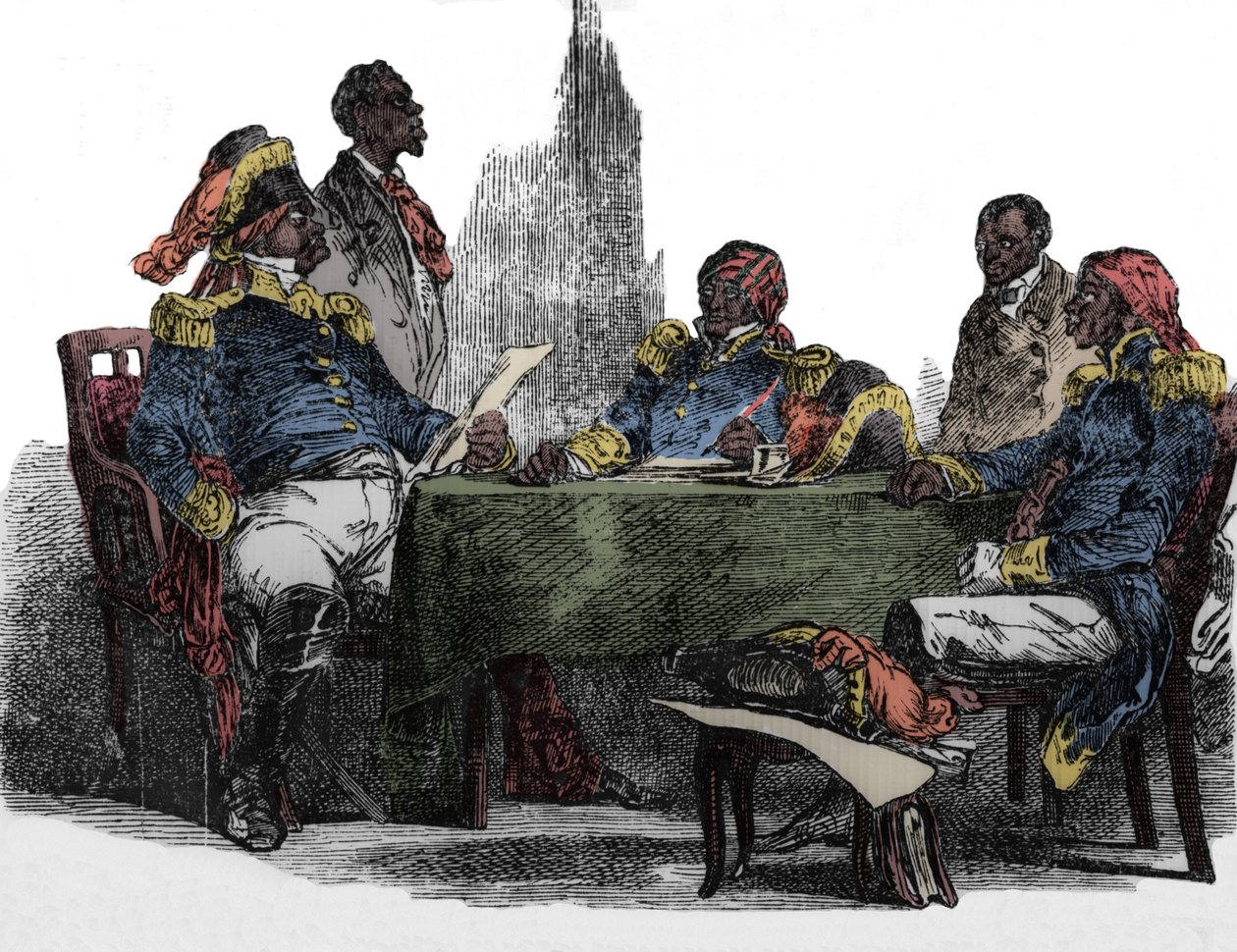 Faustin Soulouque (1782-1867) disse Faustin I, Imperador do Haiti de 1847 a 1859, representado numa reunião Gravura do "Emporio picturesco" 1850 de Unknown artist