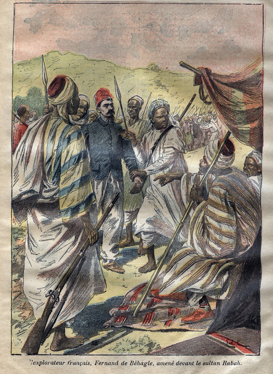 Ferdinand de Behagle (1857-1899) (explorador francês) fez o Rabah prisioneiro e depois o sultão mandou matá-lo por enforcamento em 1899 - gravação em "Le-Pelerin" de 1899 de Unknown artist