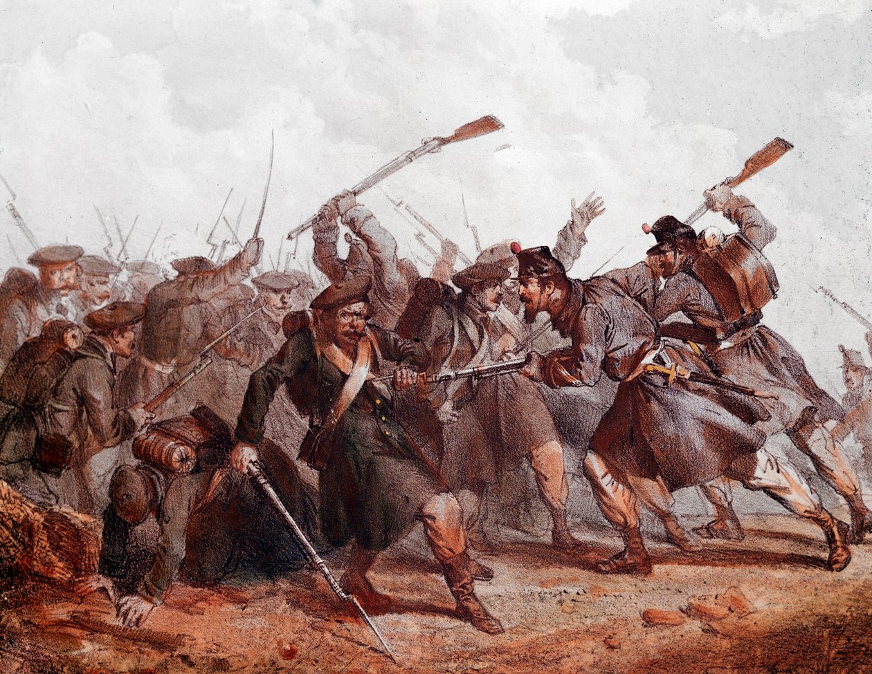 Luta entre o exército russo e o da coligação inglesa, otomana e francesa de Unknown artist