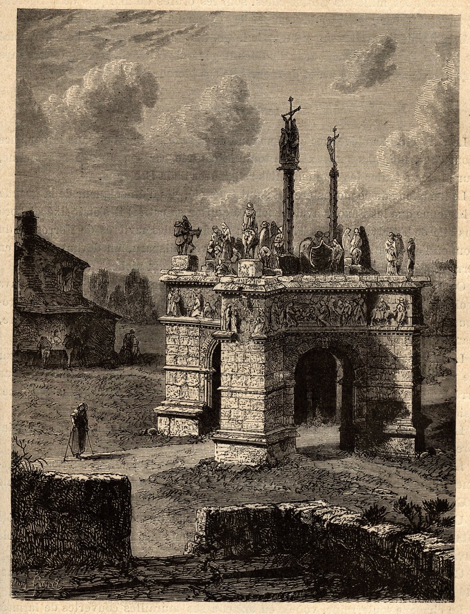 Finistere - Brittany - Le calvaire de pleyben - Enclos paroissial de Pleyben - Pleyben Parish close - gravação em "PATRIE" - DESCRIPTION PECTUREQUIRESSE DE LA FRANCE EN 6 VOLUES BY LUCIEN HUARD - final do século XIX de Unknown artist