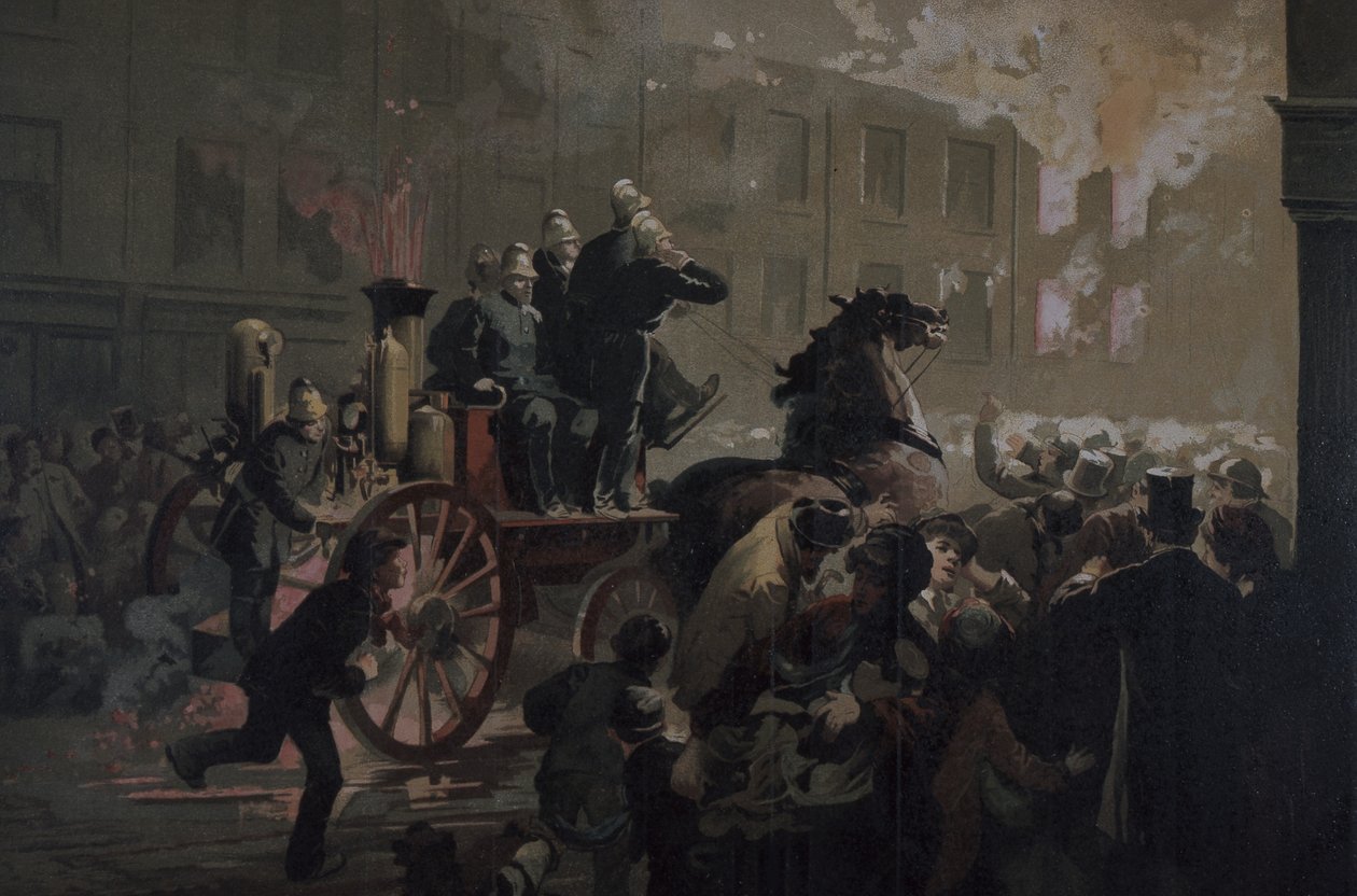 Motor de bombeiros, final do século XIX (cor litho) de Unknown artist