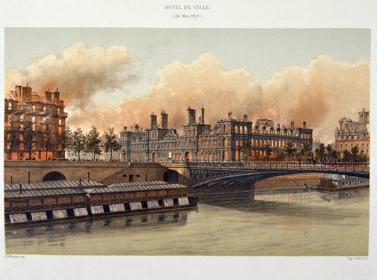 Incêndio do Hotel de Ville de Paris em 24 de Maio de 1871 - litografia de Unknown artist