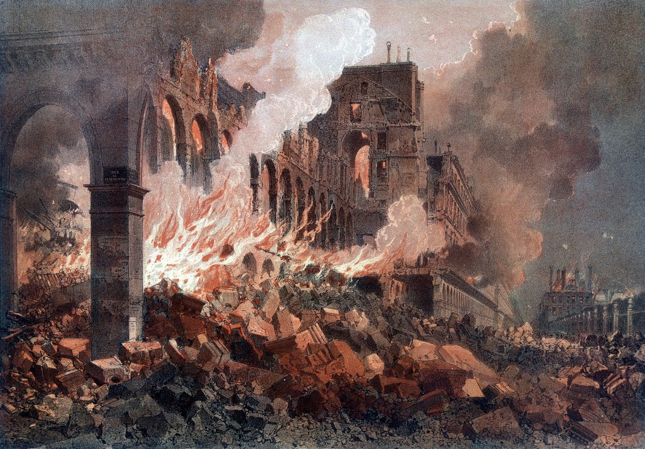 Incêndio do Ministério da Fazenda (na época nas Tuilerias) em 24 de maio de 1871 - litografia, final do século XIX de Unknown artist