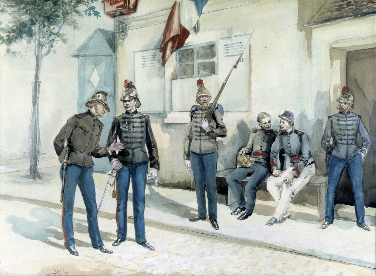 Bombeiros em frente ao seu quartel em 1870 de Unknown artist