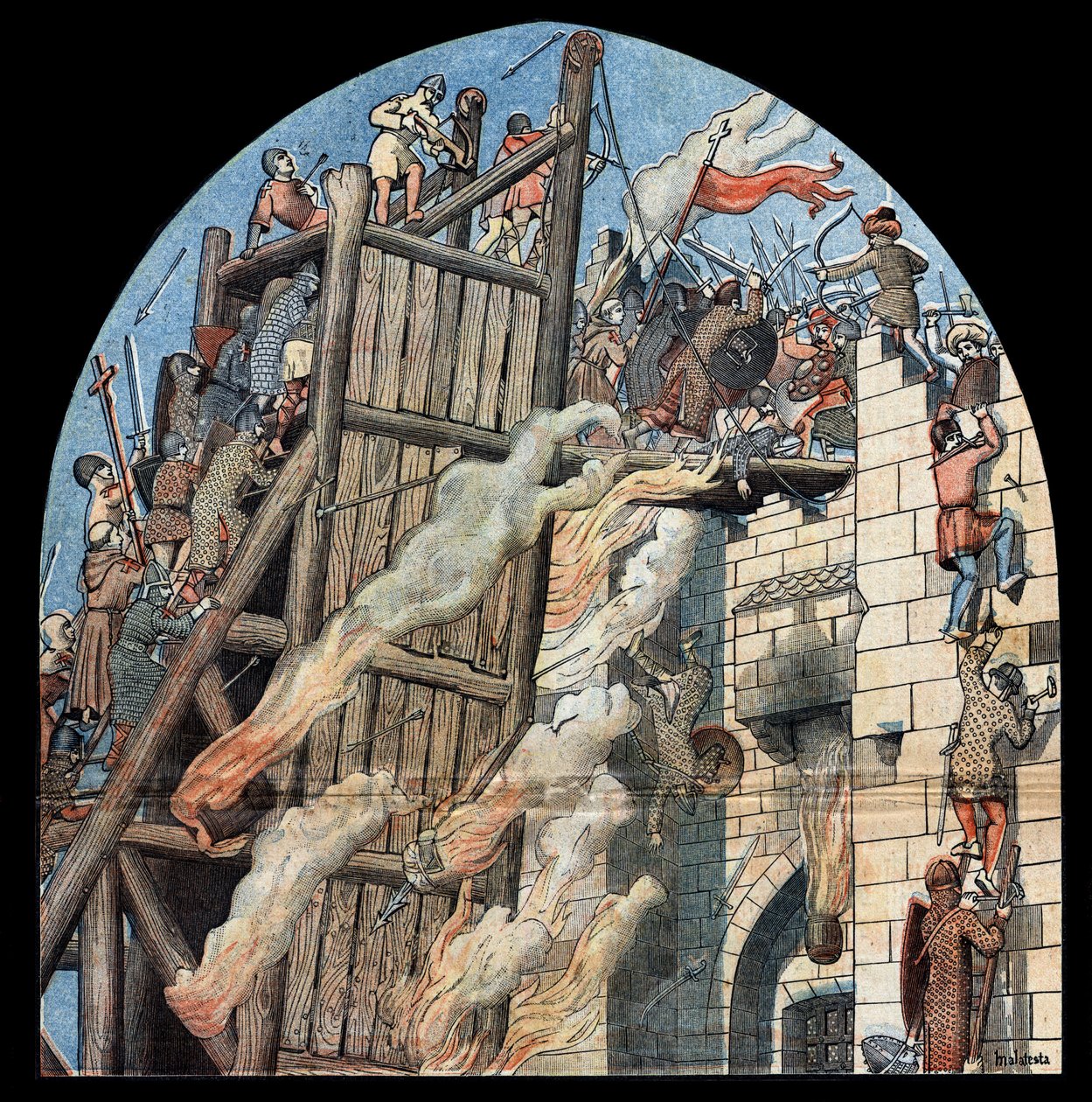 Primeira Cruzada: o cerco e a captura de Jerusalém pelas travessias conduzidas por Godefredo de Bouillon (1058-1100) em 1099. de Unknown artist