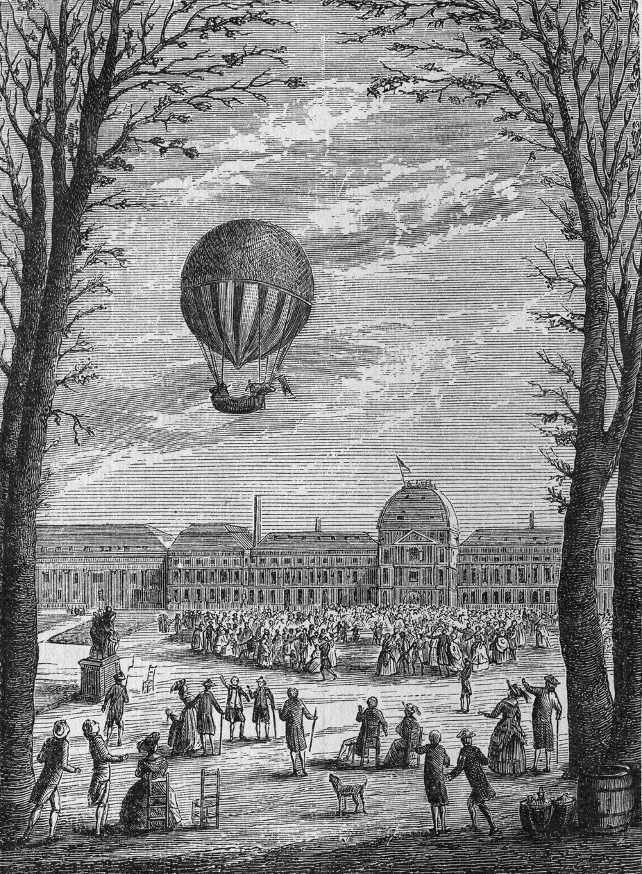 Primeira viagem aérea a um aerostato de gás hidrogênio por Charles e Robert, 1 de dezembro de Unknown artist