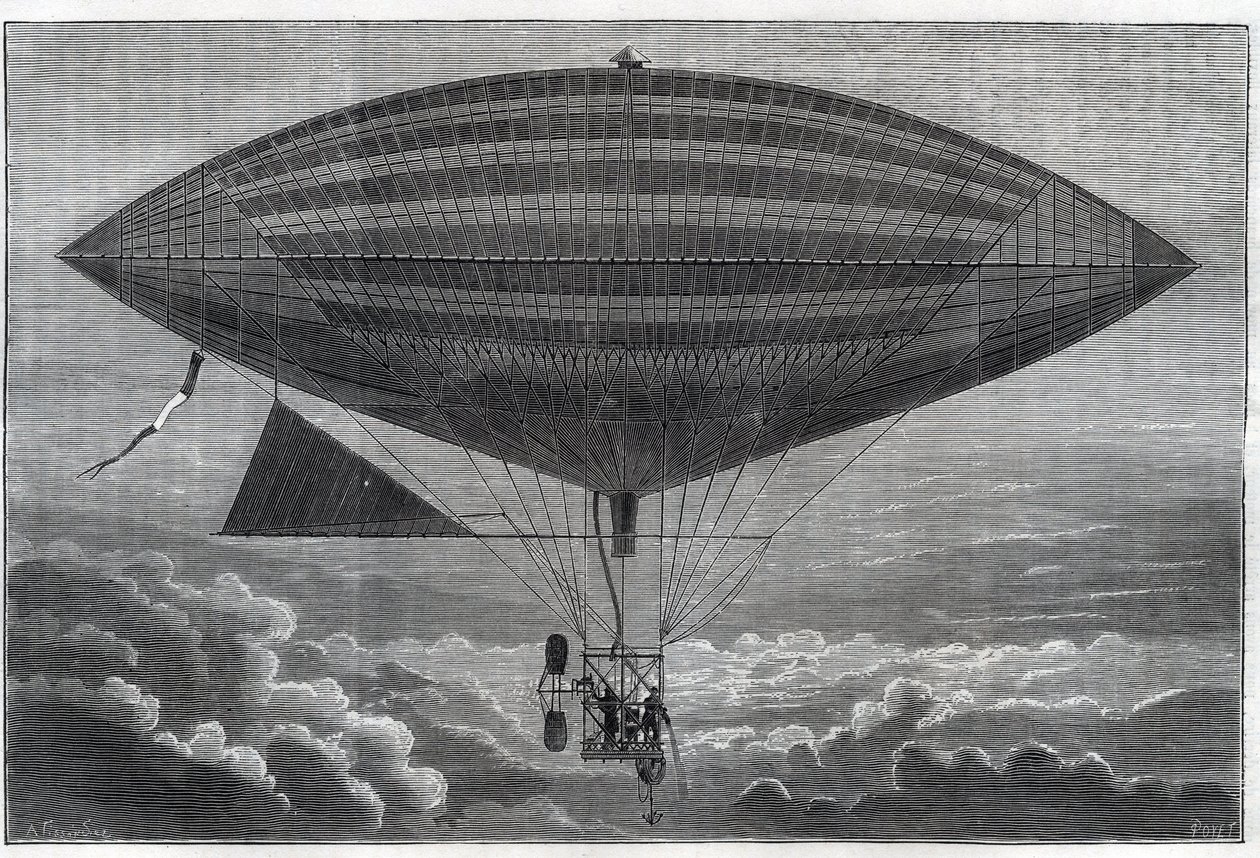 Primeiro aerostato elétrico a helice, experimentado por Albert (1839-1906) e Gaston Tissandier (Tissendier) (1843-1899) Cientista francês, editor da revista "La Nature" na segunda-feira, 8 de outubro de Unknown artist