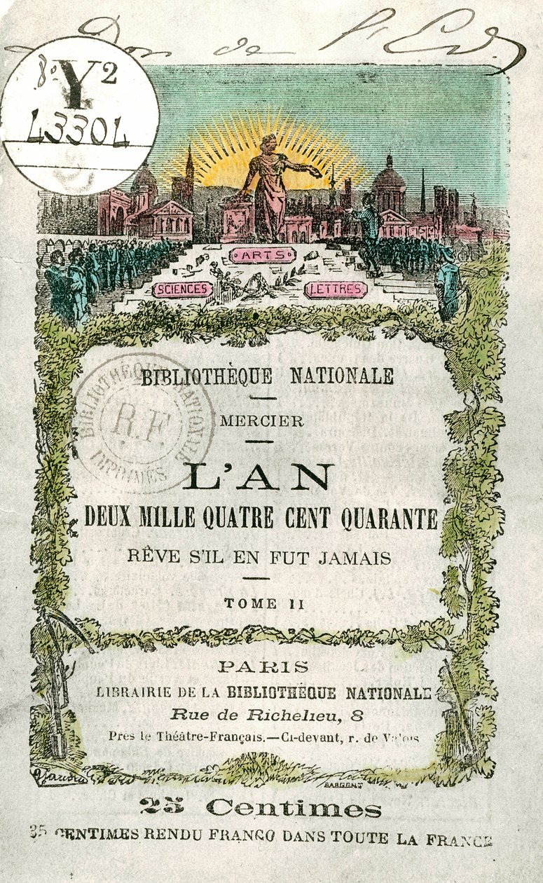 Primeira página do livro "the year 2440 - Reve s il en jamais" volume 2 de Louis-Sebastien Mercier (1740-1814) de Unknown artist