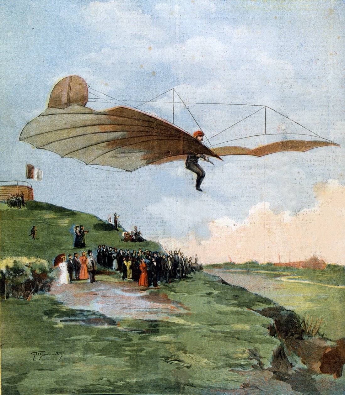 Vôo de Otto Lilienthal (1848 - 1896), pioneiro do planar. 1894. de Unknown artist