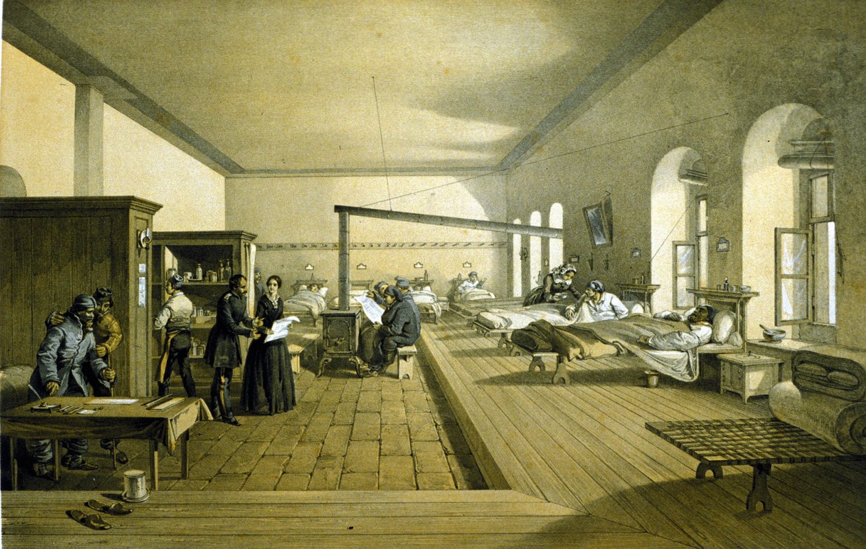 Florence Nightingale (1820 - 1910) em um hospital em Scutari, na Turquia, por volta de 1855 de Unknown artist