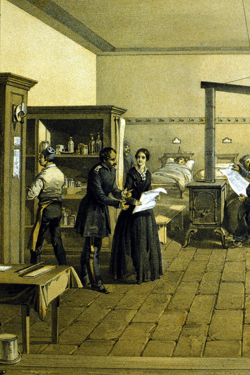 Florence Nightingale (1820 - 1910) em um hospital em Scutari na Turquia por volta de 1855 - Detalhe do CHD3641 de Unknown artist