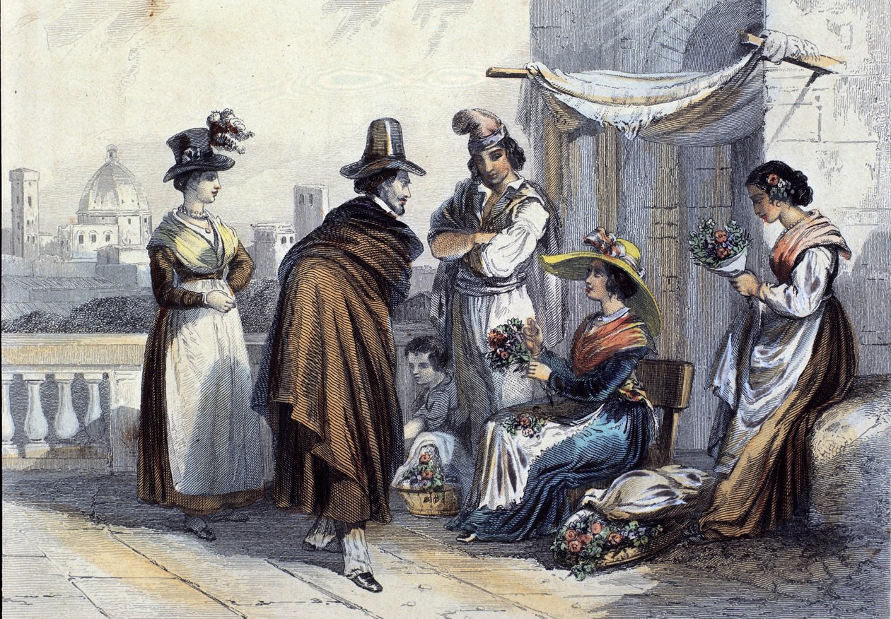 Florista em Florença. Litografia por volta de 1820 de Unknown artist