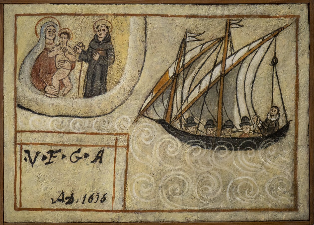 Antigo marinheiro de voto (ex voto), oferta popular como penhor de devoção e gratidão do marinheiro sobrevivente aos perigos do mar provenientes da Igreja de Carmine, Torre del Greco, perto de Nápoles, Itália do século XIX de Unknown artist