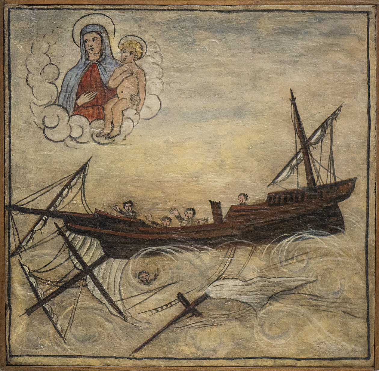 Ex-voto (ex voto) marinheiro, oferta popular como penhor de devoção e gratidão do marinheiro sobrevivente aos perigos do mar vindo da Igreja de Carmine, Torre del Greco, perto de Nápoles de Unknown artist