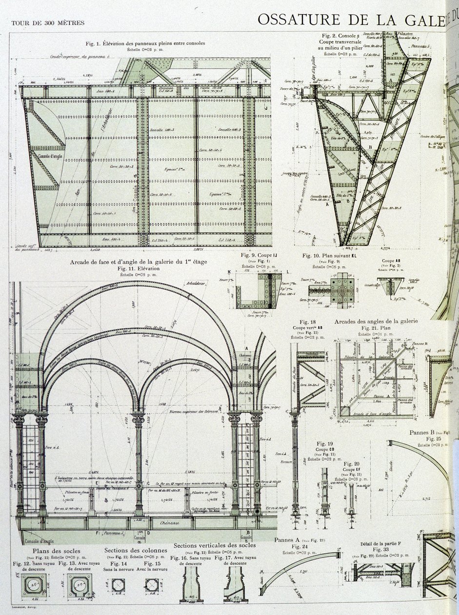 Moldura da galeria no primeiro andar da Torre Eiffel - desenho industrial de Unknown artist