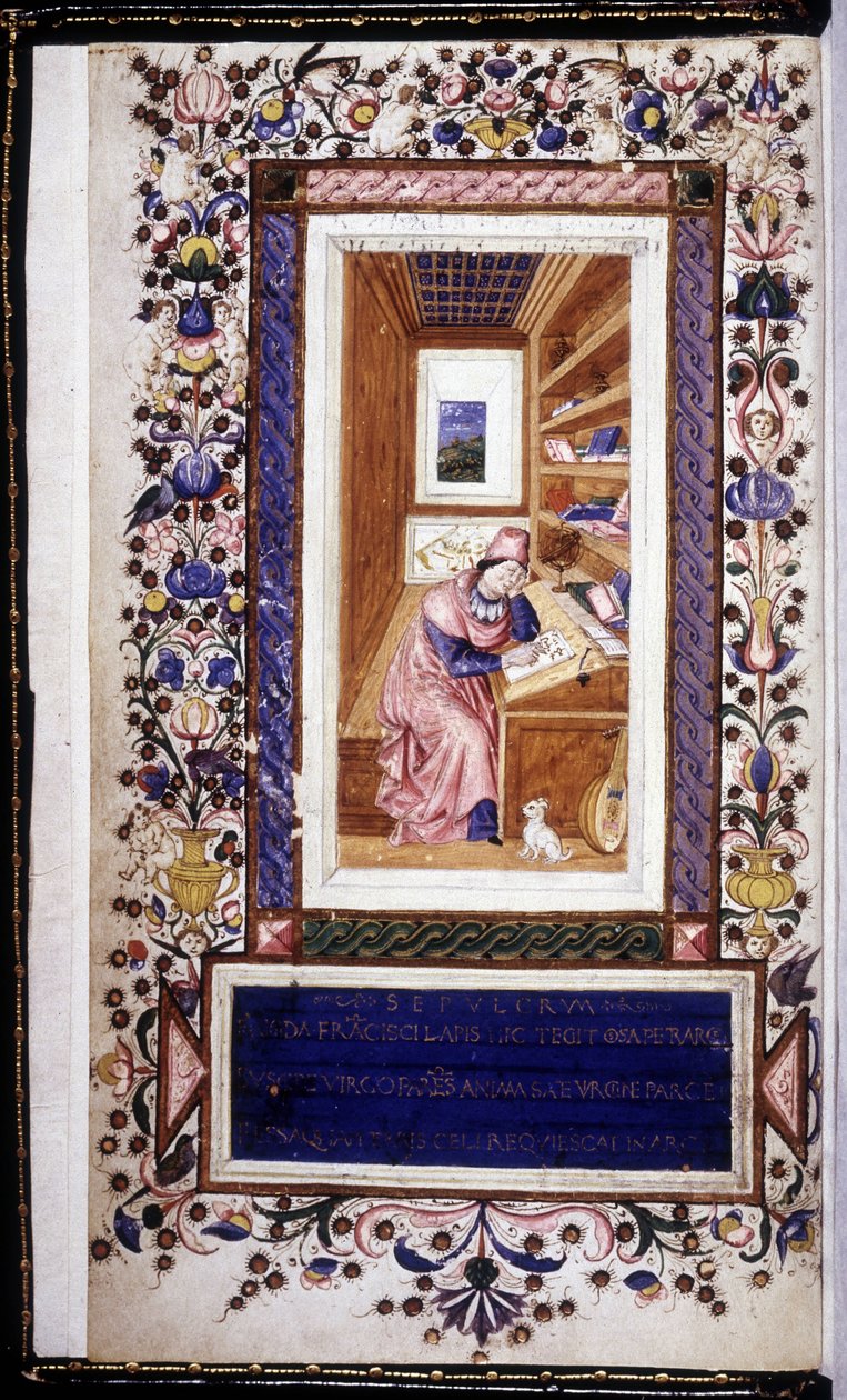 Francesco Petrarca (Petrarch) (1304 - 1374), miniatura do século XV. Bibioteca Trivulziana. Milão de Unknown artist