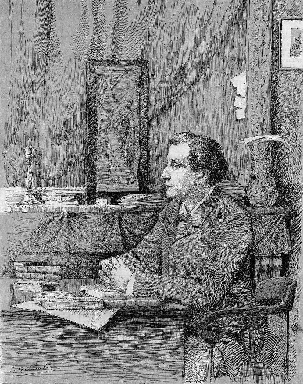 François Coppée (1842-1908), poeta e dramaturgo francês. Sorteio de M.F. Desmoulins.1885. de Unknown artist