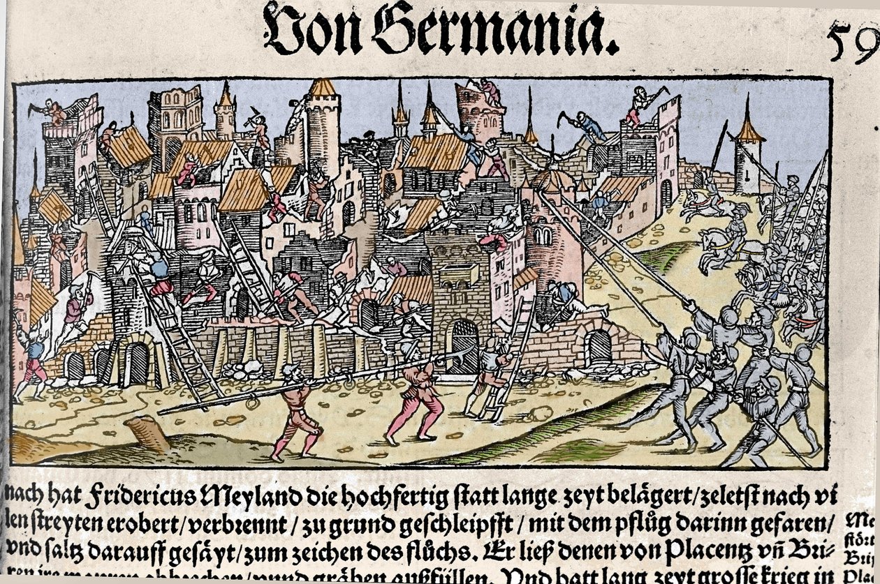 Frederic Barberossa Imperador do Sacro Império Romano conquistou e destruiu Milão. Em 1162. de Unknown artist
