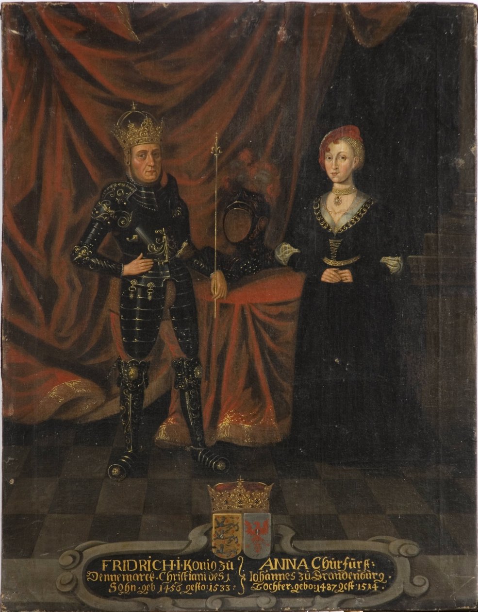 Frederic I da Dinamarca (Frederic de Schleswig Holstein) e Anne de Brandenburg - Rei Frederick I da Dinamarca (1471-1533) e Anna de Brandenburg (1487-1514), Anônimo . Óleo sobre tela. Tamanho: 103x79,5 cm. Nationalmuseum Estocolmo de Unknown artist