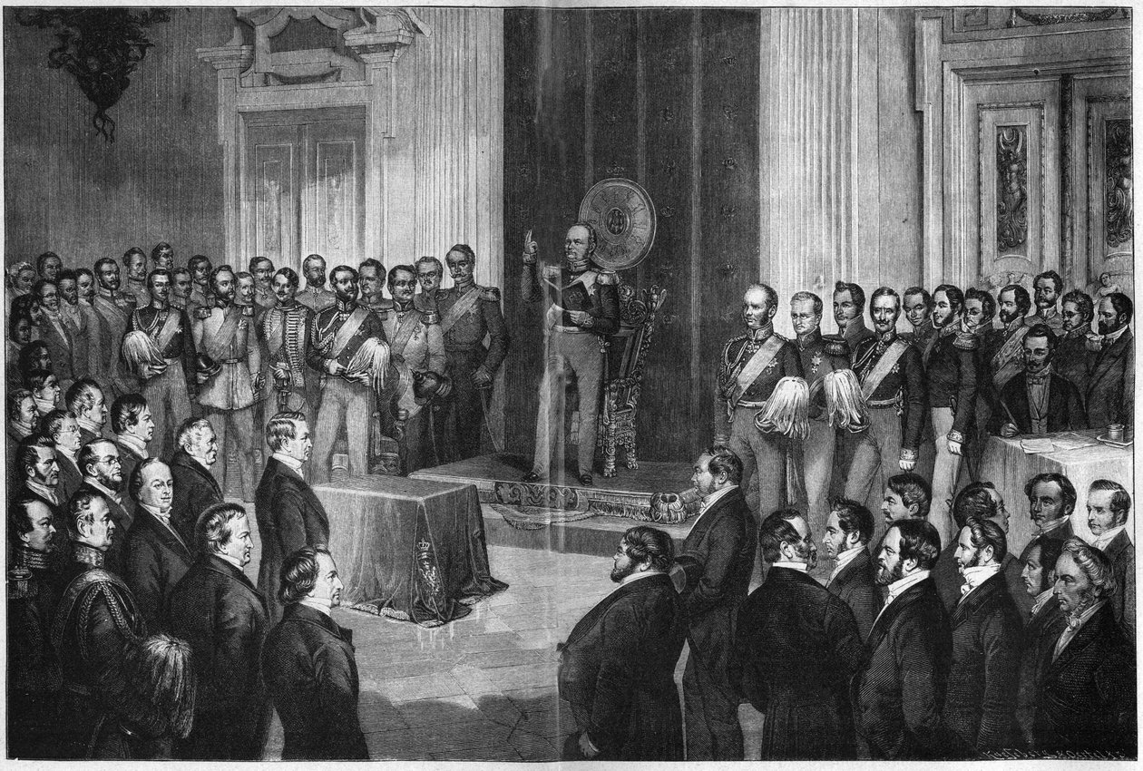 Frederick William IV (1795-1861), Rei da Prússia, juramento sobre a constituição, 6 de Fevereiro de 1850, gravura em madeira depois de Paul Buerde de Unknown artist