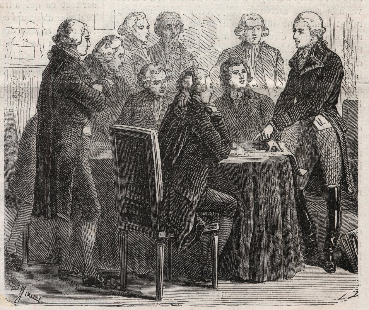Revolução Francesa: Conde Louis Marie de Narbonne-Lara (Narbonne Lara) (1755-1813) mostrando seus planos nos comitês da assembléia - Gravando no "Mundo Ilustrado". de Unknown artist