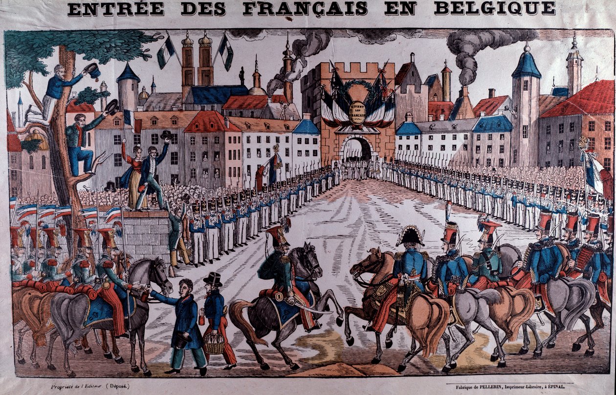 Exército francês entra na Bélgica para apoiar a independência da Bélgica em outubro de 1830 (Gravura) de Unknown artist