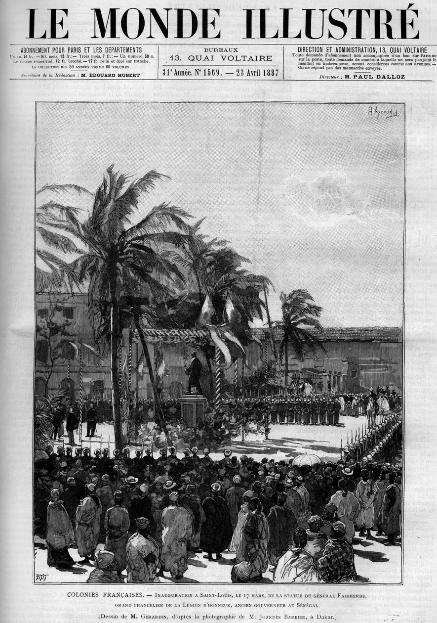 Colónias francesas: Inauguração da estátua do General Faidherbe, Grande Chanceler da Legião de Honra, ex-Governador do Senegal, em 17 de março de Unknown artist