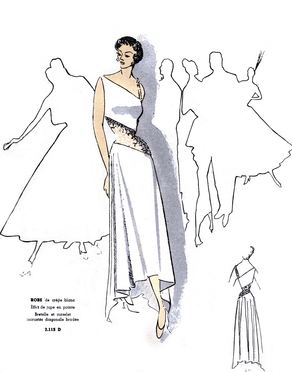 Moda francesa, design de vestido de noite em crepe. de Unknown artist