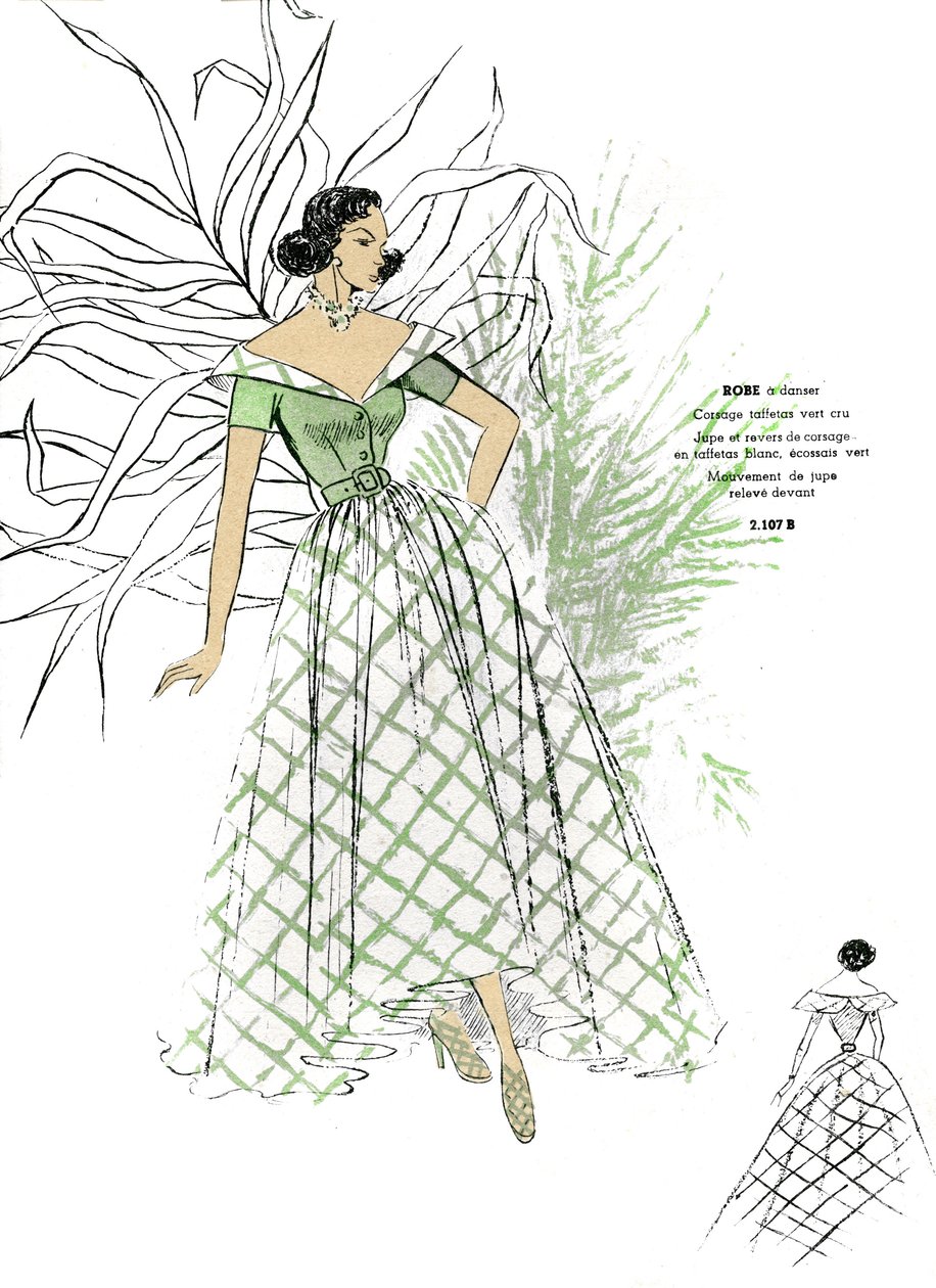 Moda francesa, design de vestidos de dança para finais da década de 1940. de Unknown artist