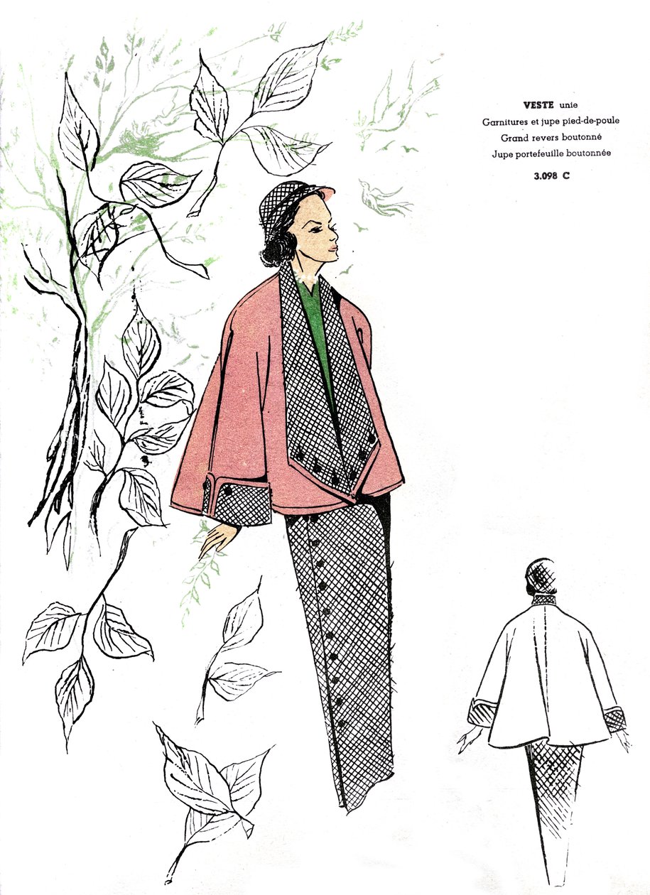Moda francesa, design para um conjunto houndstooth. de Unknown artist