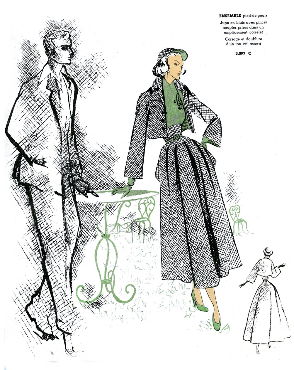 Moda francesa, design para um conjunto houndstooth. de Unknown artist