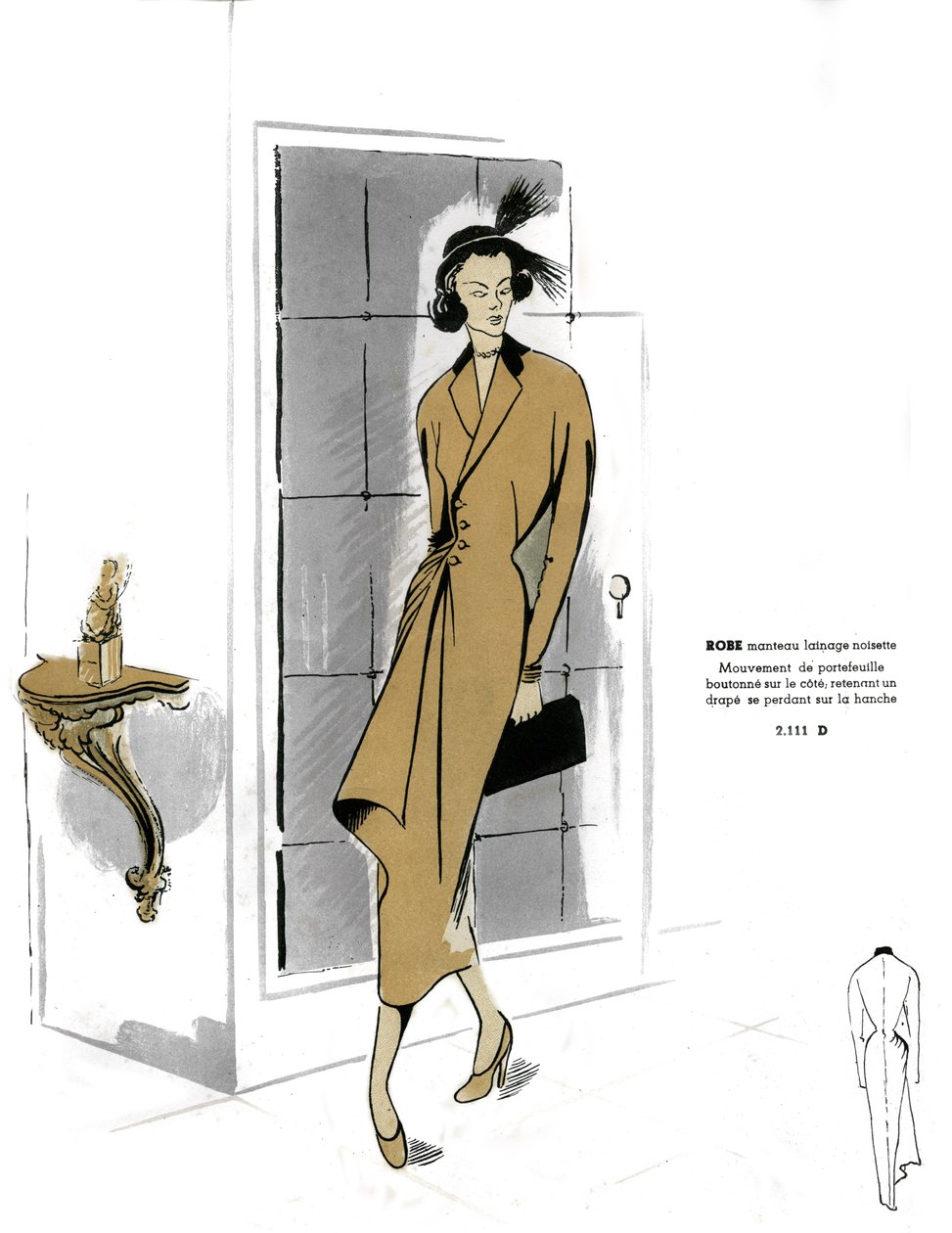 Moda francesa, design de vestido com casaco de avelã. de Unknown artist