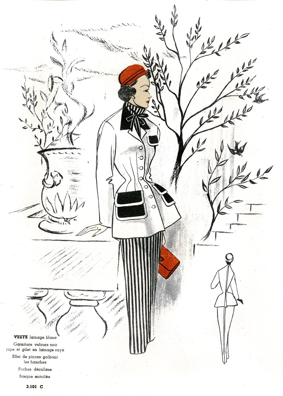 Moda francesa, design de roupa em lã. de Unknown artist
