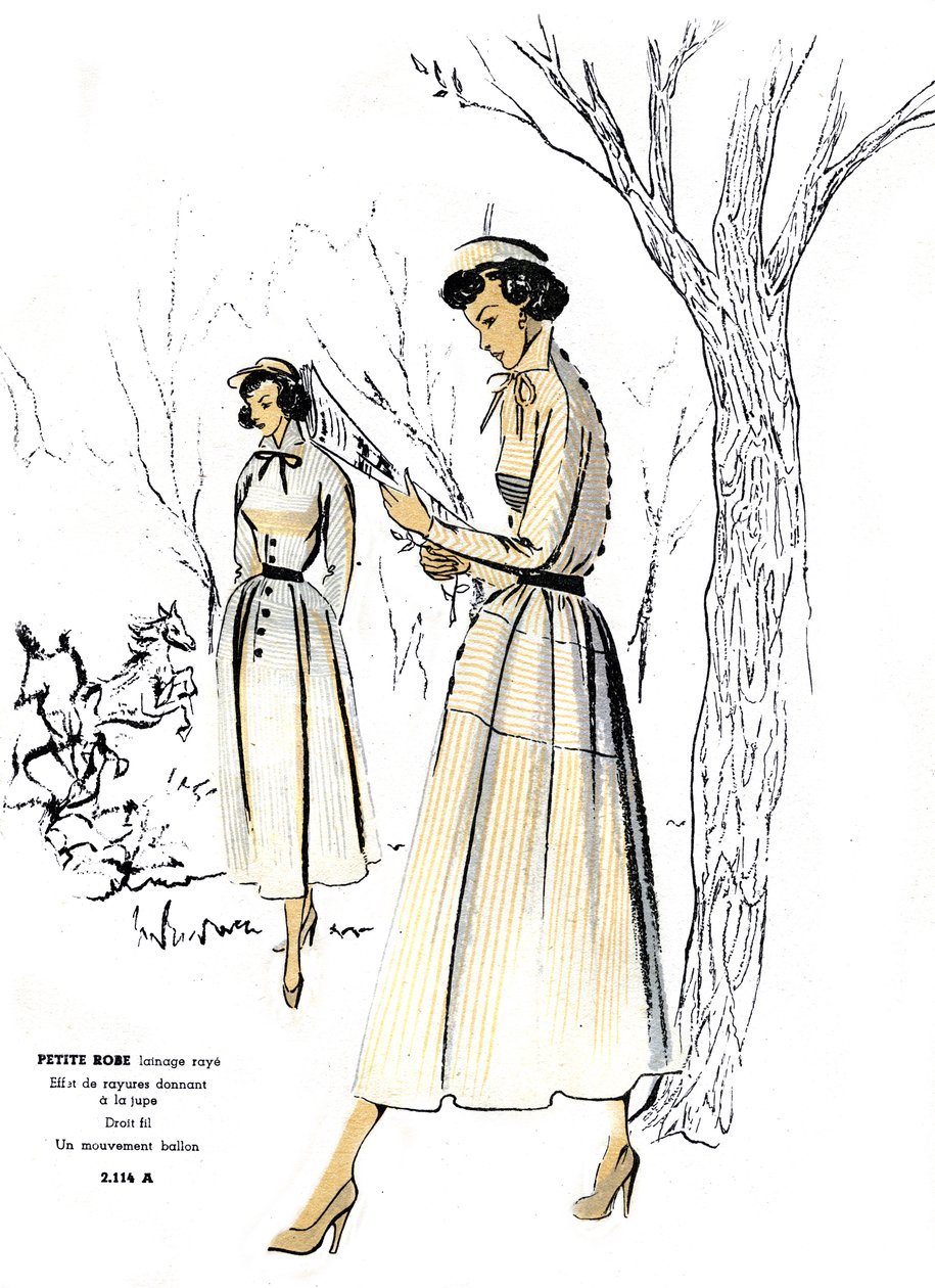 Moda francesa, vestido de riscas para petite. de Unknown artist
