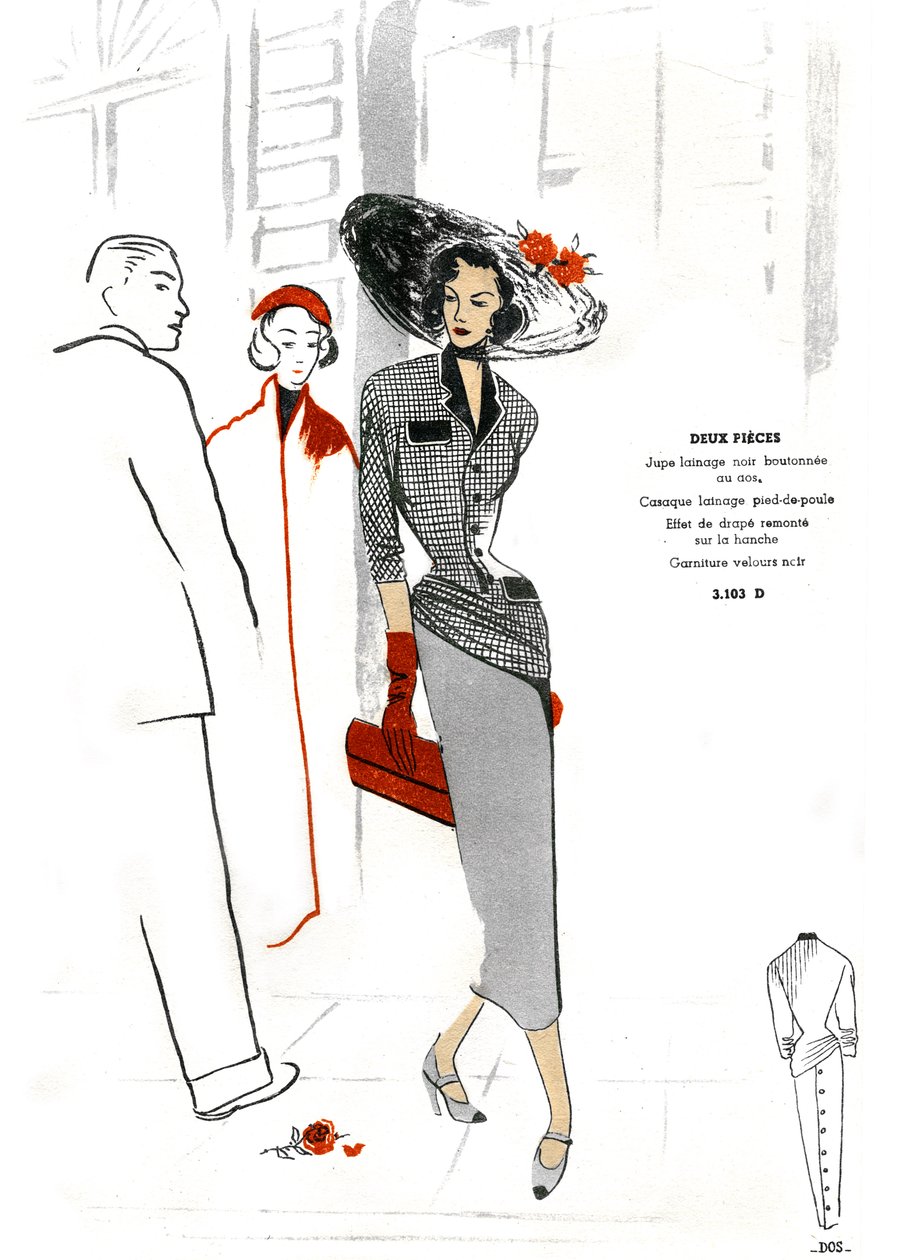 Moda francesa, design de vestuário de duas peças. de Unknown artist