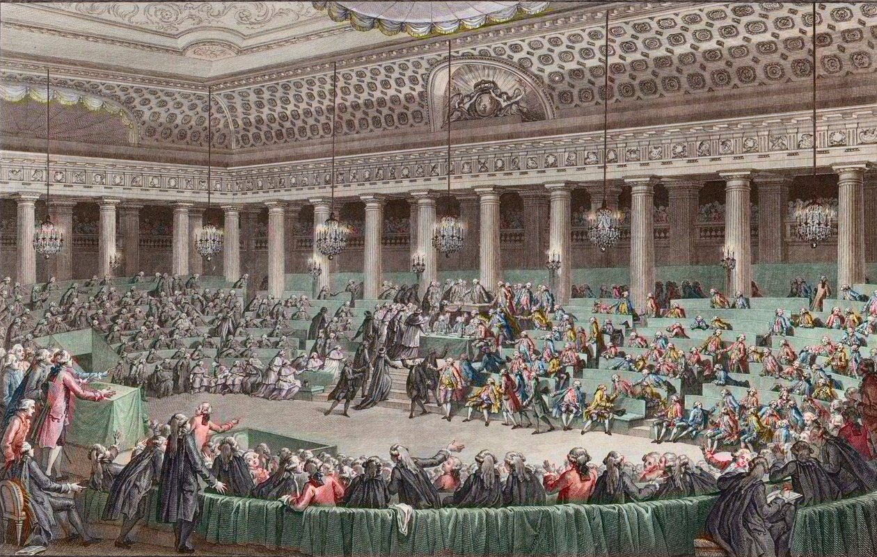 Revolução Francesa - A Assembleia Nacional Renuncia a todos os Privilégios, 4 de Agosto de 1789, gravada por Helman - Assemblee - Nationale Abandonment de tous - les privileges, a Versailles, Seance de la - Nuit du 4 au 5 août 1789 de Unknown artist